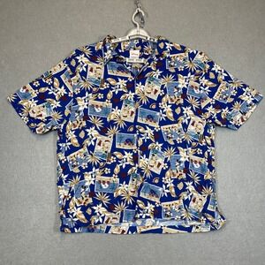 Vintage Disney Store Shirt Mens Large Blue Hawaiian Mickey Mouse Bongo Beach